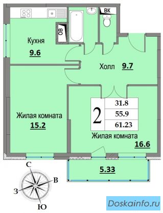 2к квартира Раменское 2мин. от электрички вид на лес