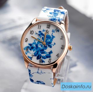 Часы Geneva Platinum гжель, расписанные цветами