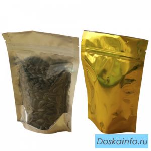 Пакет дой-пак металлизированный золотой, с прозрачной стороной 12*21 см