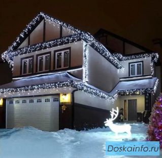 Украшение домов гирляндой, светом под ключ