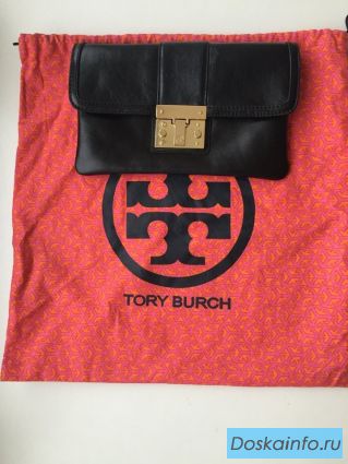 Клатч tory burch черный кожа сумка женская аксессуар оригинал кожаная бренд