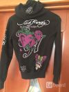 Толстовка новая ed hardy 46 м черная замок капюшон хлопок стразы сваровски металл цветы розовые крис