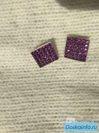 Серьги пусеты бижутерия стразы сваровски swarovski сиреневый фиолетовый кристаллы камни украшение мо