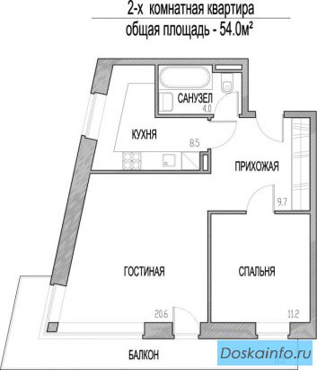 2 комн. кв, 54 кв. м., Юкки, 2 052 000 руб